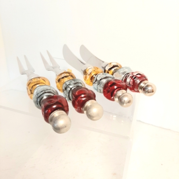 Colorful Dichroic Glass Beaded Cheese Knives and Forks Set - Picture 4 of 4